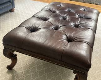 Ethan Allen Tufted Brown Leather Landon Cocktail Table/Ottoman