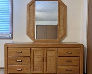 Broyhill Mid Century Cane Mirrored Dresser