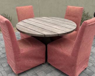 Restoration Hardware Outdoor Patio Trestle Dining Table & Slipcovered Chairs