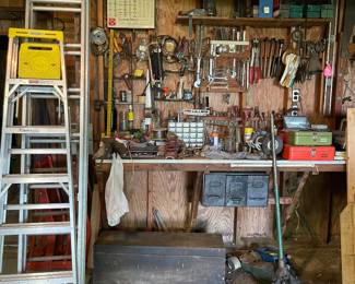 Lots of hand tools, ladders, floor jacks, and more