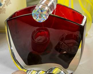 Thomas Bastide for Baccarat Oceanie Red and Clear Glass Vase with Millefleur Rod