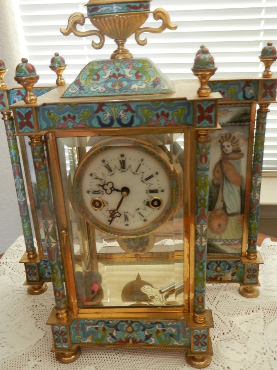 Antique Cloisonne time and strike clock