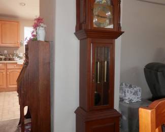 Nice Westminster chime grandfather clock, weight driven, German movement.....needs complete overhall...recommend Kirk at Valley clocks, El Cajon