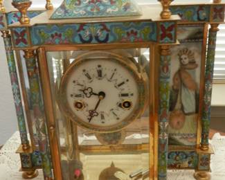 Antique Cloisonne time and strike clock
