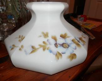 9 3/4 inch fitting hand painted milk glass octagon hurricane lamp shade.