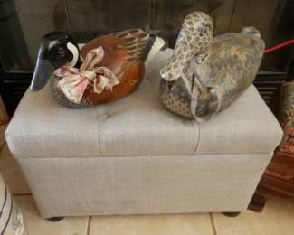 Hand carved, hand painted ducks!!   And a cool hassock with storage...like a trunk