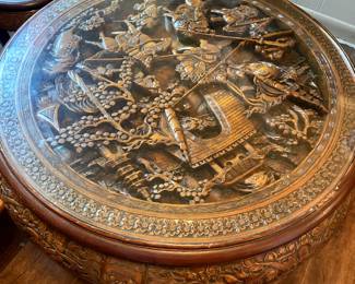 hand carved antique Chinese tea table w 4 stools