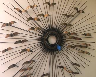 MCM; Mid Century Modern Brutalist Birds in Flight metal sunburst sculpture