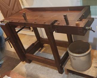 Work bench made in Brazil, likely Brazilian cherry wood. Beautiful and one of a kind!