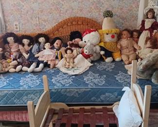 One of two wicker trundle beds