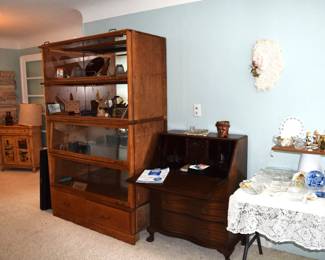 4 stack barrister bookcase and an antique slant t op desk
