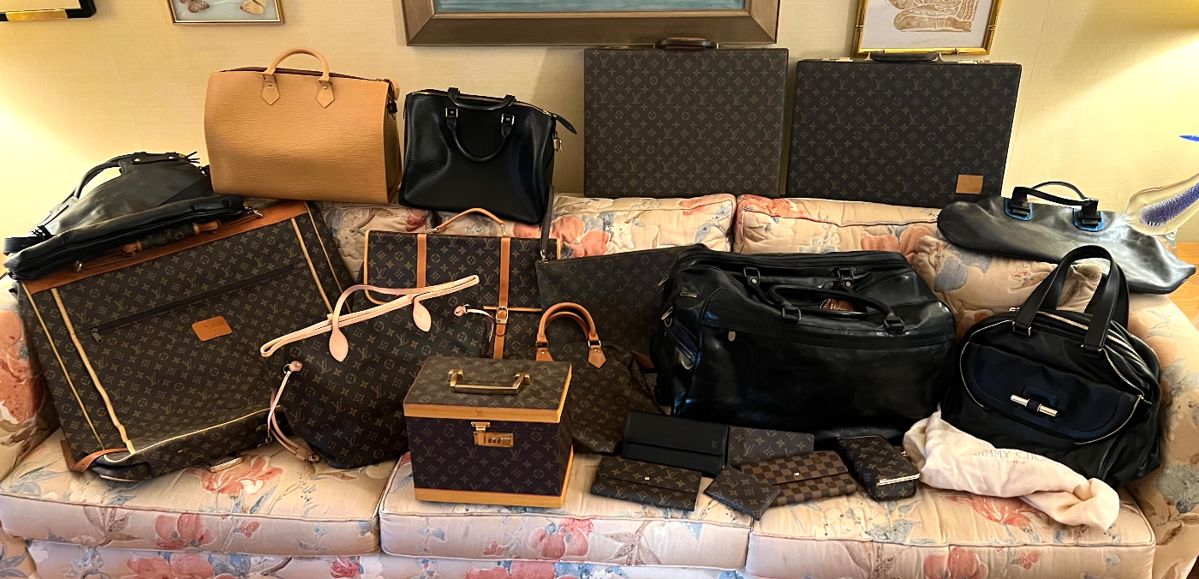Many Louis Vuitton Bags, wallets, briefcases, carry on bag, garment bag etc.  All Authentic.....