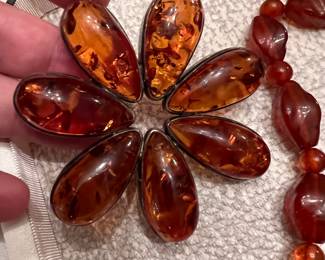 Large antique Amber  & Sterling brooch