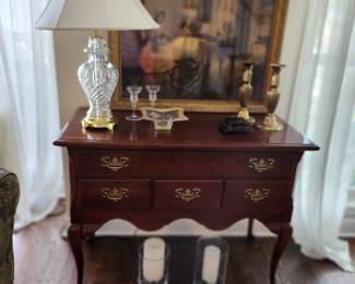 Waterford lamp, server, brass candlesticks