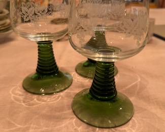 GERMAN SCHOTT ZWIESEL WINE GOBLETS GLASSES WITH ETCHED LEAVES. (12) 