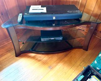 GLASS AND CHERRY WOOD TV/ENTERTAINMENT UNIT