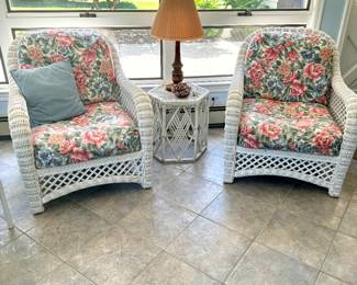 2 WHITE WICKER CHAIRS