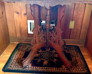 ANTIQUE EASTLAKE CARVED WALNUT AND MARBLE PARLOR TABLE CIRCA 1890
