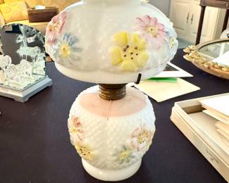 MINIATURE OIL LAMP-OPALINE MILKGLASS