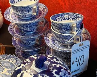 Spode Pottery Blue Italian Cups and Saucers