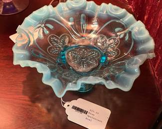 Early 1900's Blue Opalescent Art Glass Bowl 
