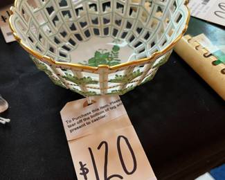 Herend Chinese Bouquet Green Pierced Basket