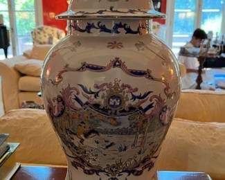 One of a Pair of Chinese Temple Jars with Armorial Decoration 