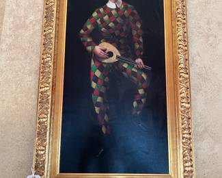 It's Harly Quinn!!!  This is one dramatic decorative painting, just looking for the right setting.  Does Harly need to come live with you? 