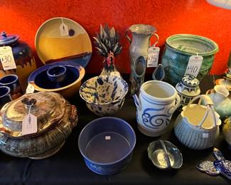 Nice selection of pottery.  Don Craig, Ken Poole, Phil Morgan Rooster, etc. 
