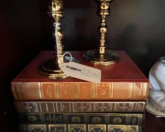 Leather Bound Books and Brass Candlesticks