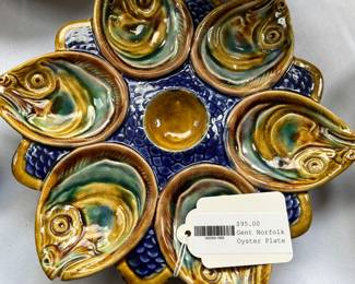 Ghent Pottery Majolica Fish Head Oyster Plates, One of a pair 