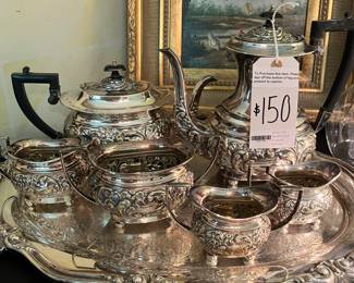 Cameo Sheffield Fine Plated Silver Tea Service with coordinating plated silver tray. 