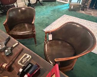 Pair of Leather Barrel Chairs