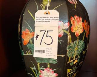 Chinese Black Botanical Ginger Jar, Mid to Late 20th C. 