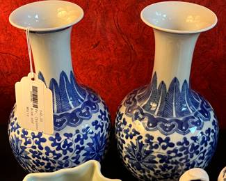 Pair of Fine Chinese Blue and White Vases