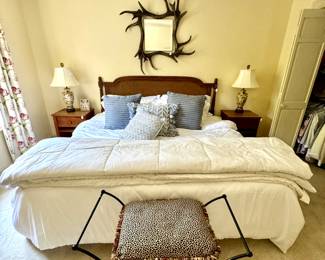 King headboard, NEW linens, chinoiserie lamps, CLOTHING!!! SHOES!!!! PURSES!!!