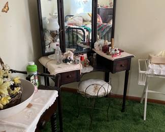 Antique vanity and stool