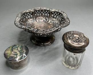Sterling Silver Miniature Boxes And Footed Compote