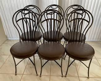Set Of Six Metal Balloon Back Side Chairs With Leatherette Seats