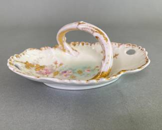 Vintage Limoges France Gold Hand Painted Trinket Dish Tray Basket