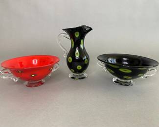 Pinkwater Art Glass Creamer And Sugar Set, C 1990s