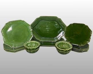 16 Piece Baum Bros. Style-Eyes Green Glazed Partial Dinner Service