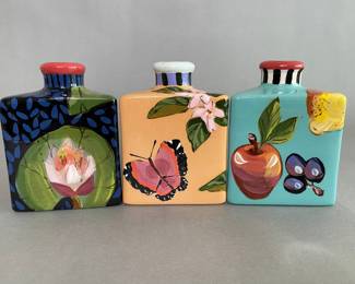 Droll Designs Hand Painted Ceramic Triangle Vases