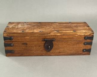 Chinese Wood Scroll Box With Metal Handles And Lock