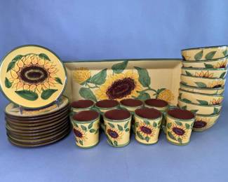 29 Piece Glazed Stoneware Baum Bros. Style-Eyes Provence Sunflower Partial Dinner Service