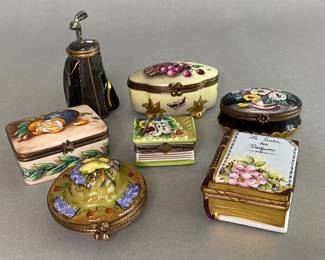 Group Of Seven Rochard Limoges Miniature Trinket Boxes