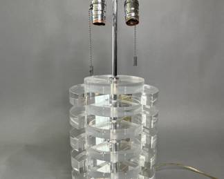 Karl Springer Mid Century Modern Stacked Disc Lucite Table Lamp, Circa 1970