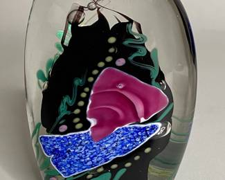 Abstract Art Glass Paperweight, 1989