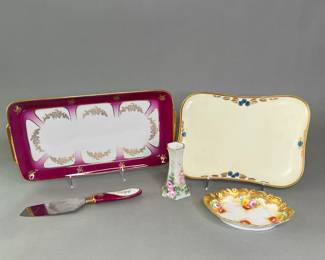 Group Of Four Vintage Limoges Items: One Cheese Tray, One Cookie Tray, One Vase, One Trinket Bowl