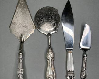 Georg Jensen Acorn Cake Knife Along With A Group Of Sterling Silver Serving Pieces By Various Makers